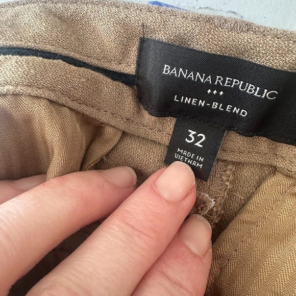 Banana Republic Linen Blend Shorts Mens 7" Tan Size 32 Casual Chino Coastal - Picture 5 of 9